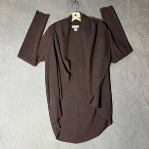 Neiman Marcus Cashmere Brown Ribbed Open Front Draped Shawl Cardigan Sweater L